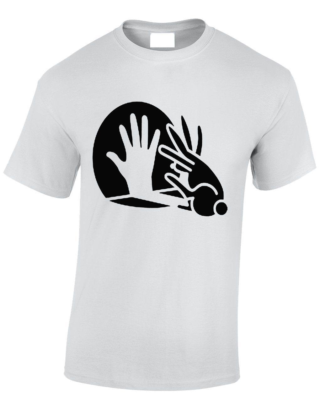 Crown Designs Rabbit Hand Shadow Puppet Funny Cool for Men & Teenagers T-Shirts Tops - White/XX-Large