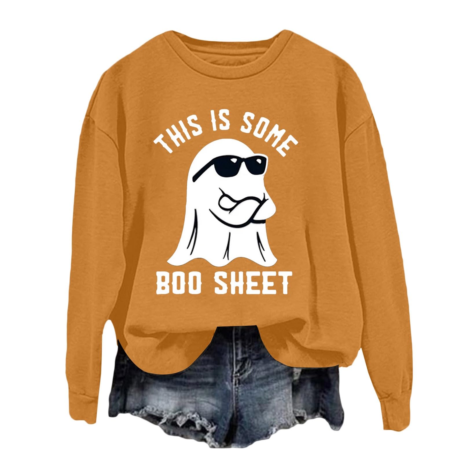 This Is Some Boo Sheet Sweatshirt Women Halloween Oversized Pullover Cool Ghost Graphic Long Sleeve Cute Funny Shirt