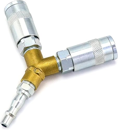 Miniatura 3 de IOOOFU 14 "manguera de línea aérea - Conectores de compresor de aire de 3 vías Divisor de conector en Y Acoplador de liberación rápida Rosca