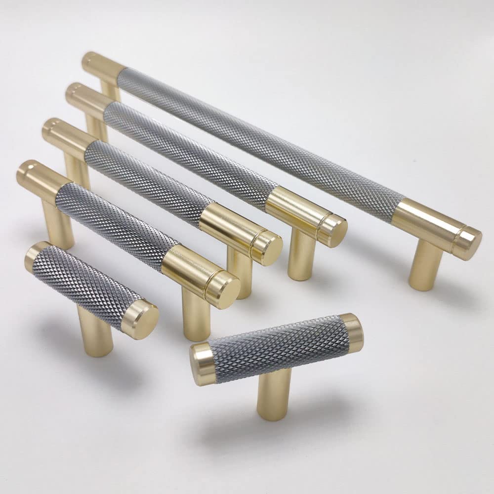 Photo 1 of Westablize 24 Pack 7 1/2 Inch 192mm Bar Cabinet Pulls Gold and Grey Knurled Handles for Brushed Gold Drawer Pulls Cupboard Aluminum Handles