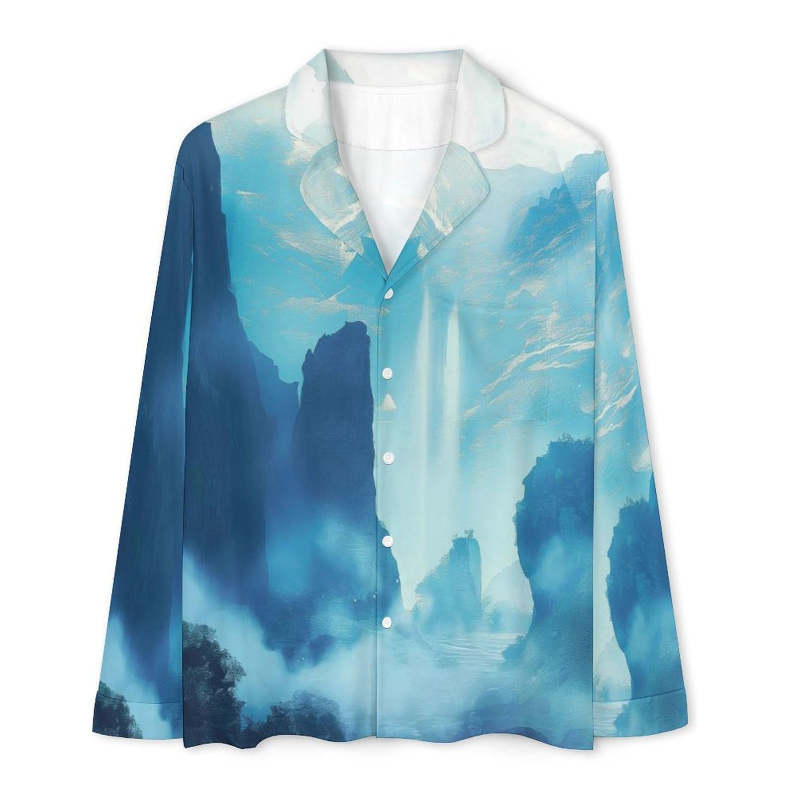 OLEETS Pigiama A Maniche Lunghe da Uomo - Paesaggio Montano Top E Pantaloni in 2 Pezzi Pigiama Casual E Ampio A Maniche Lunghe Morbido Autunnale E Invernale.