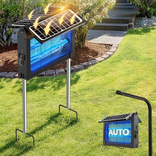 Image of Solar Bug Zapper Dual Solar Panels, 4500V Mosquito Zapper Fly Traps Outdoor | Waterproof, Auto Mode, Portable & Cordless & Rechargeable Design, 1 /2 Acre Coverage, Ideal for Patio Yard Camping Garden Pool