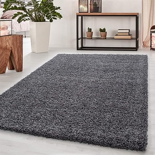 Image of AROMICK Modern Polyester Anti Slip Shaggy Fluffy Rug and Carpet for Living Room, Bedroom & Dining Room (4 x 6 Feet, Grey)