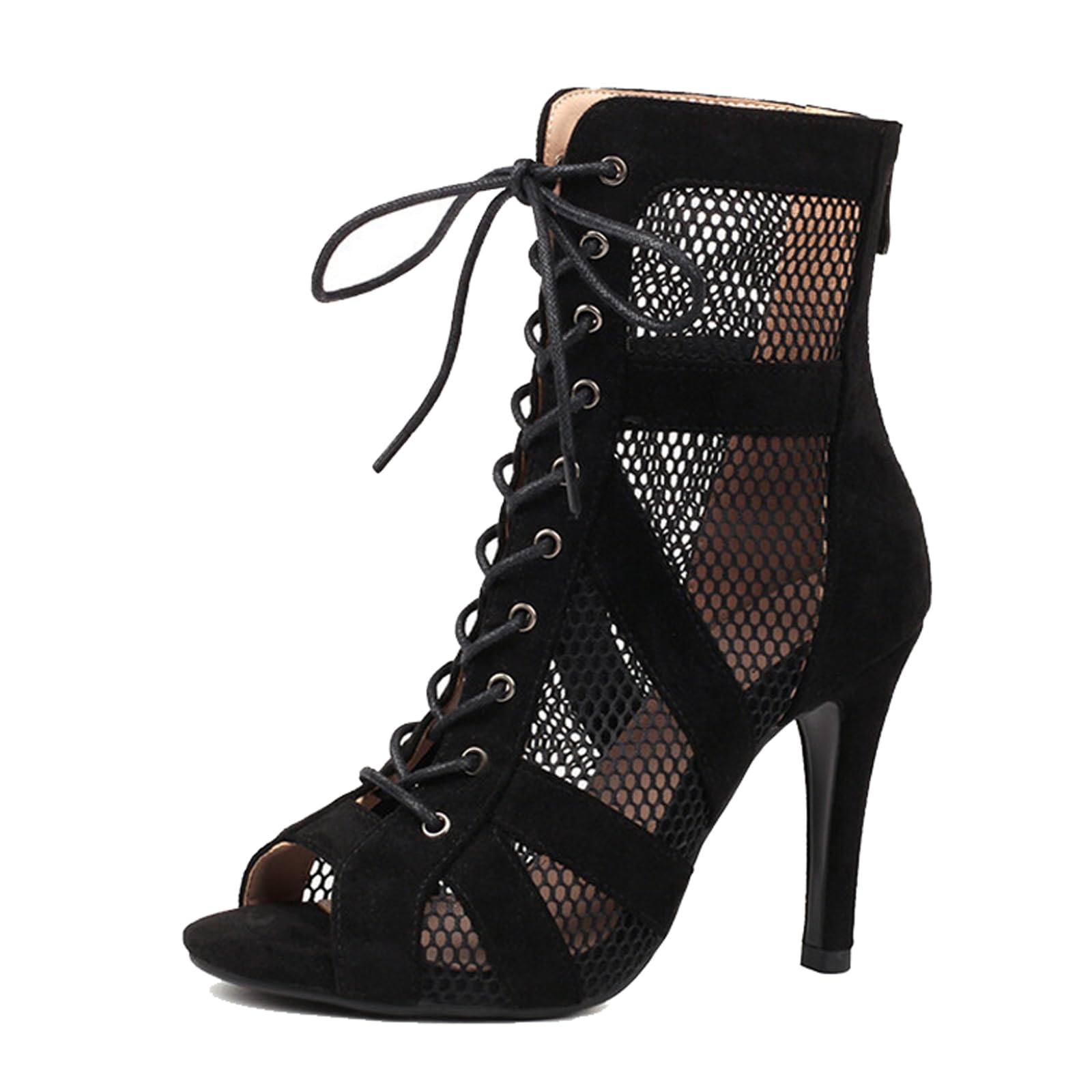 scarpe da ballo jazz con lacci in rete nera per donna con suola in