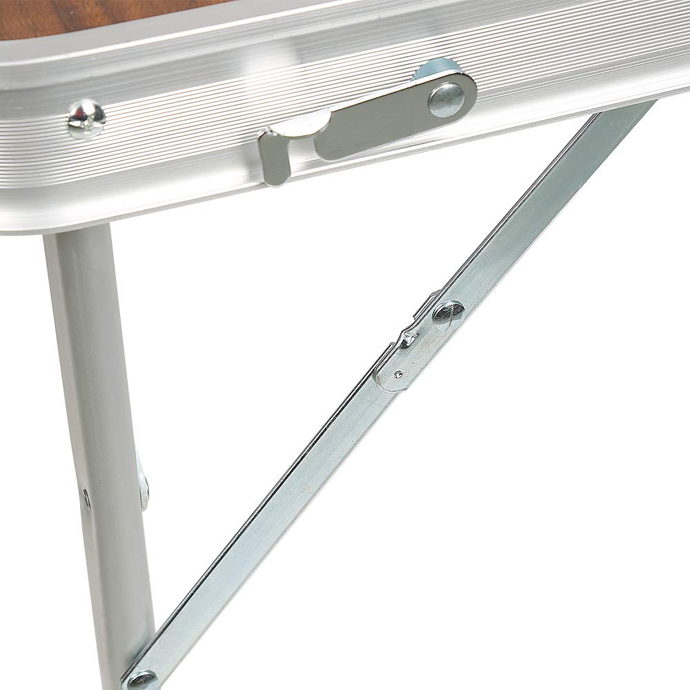 OHMG Tables de Pique-Nique,Table de Camping,Table Pliante Valise avec 2 bancs avec Un Poids Faible grâce au Cadre en Aluminium, Aspect Bois avec Poignées de Transport Marron,90 * 60 * 70cm