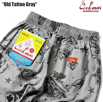 クックマンシェフパンツ オールドタトゥー柄 XL グレー Amazon.co.jp: [クックマン] Chef Pants シェフパンツ Old Tattoo Grey