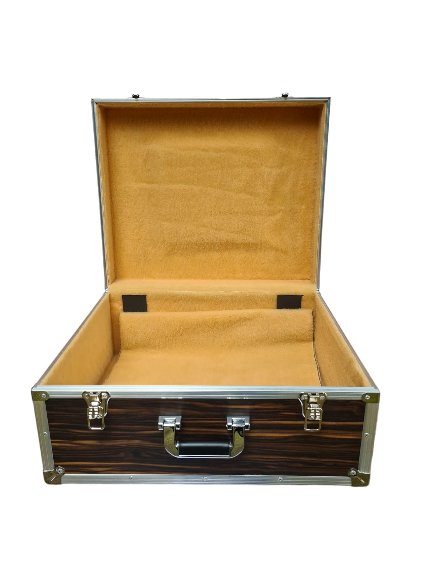 Akkordeonkoffer 120 Bass Holz Case Flightcase Nuss-Natura 58x48x25 cm – robuster Holzkoffer mit Polsterung, Metallecken & Tragegriff – stilvolles Akkordeon Case für sicheren Transport & Schutz