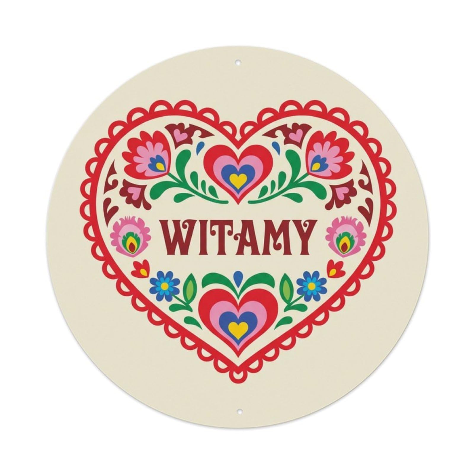 Fyrn Style Metal Tin Sign Vintage Polish Folk Art Witamy Welcome Folk Heart