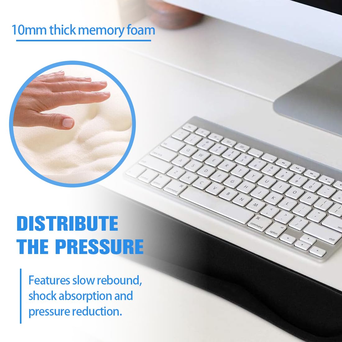 Ergonomic Wrist Rest with Anti-Slip for Keyboard and Numeric Keypad, Comfortable Typing Support