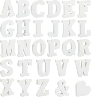 Cregugua 3 Inch 56-Piece White Wood Alphabet Letters - Standing MDF Signs for Crafts, Weddings, Parties & Home Decor