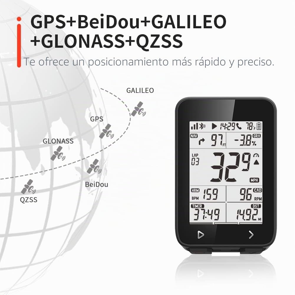 Ciclocomputador GPS iGS320, Ciclismo Bicicleta Computadora Mapa Navegación IPX7 Impermeable inalámbrica, Compatible con Sensores Ant+