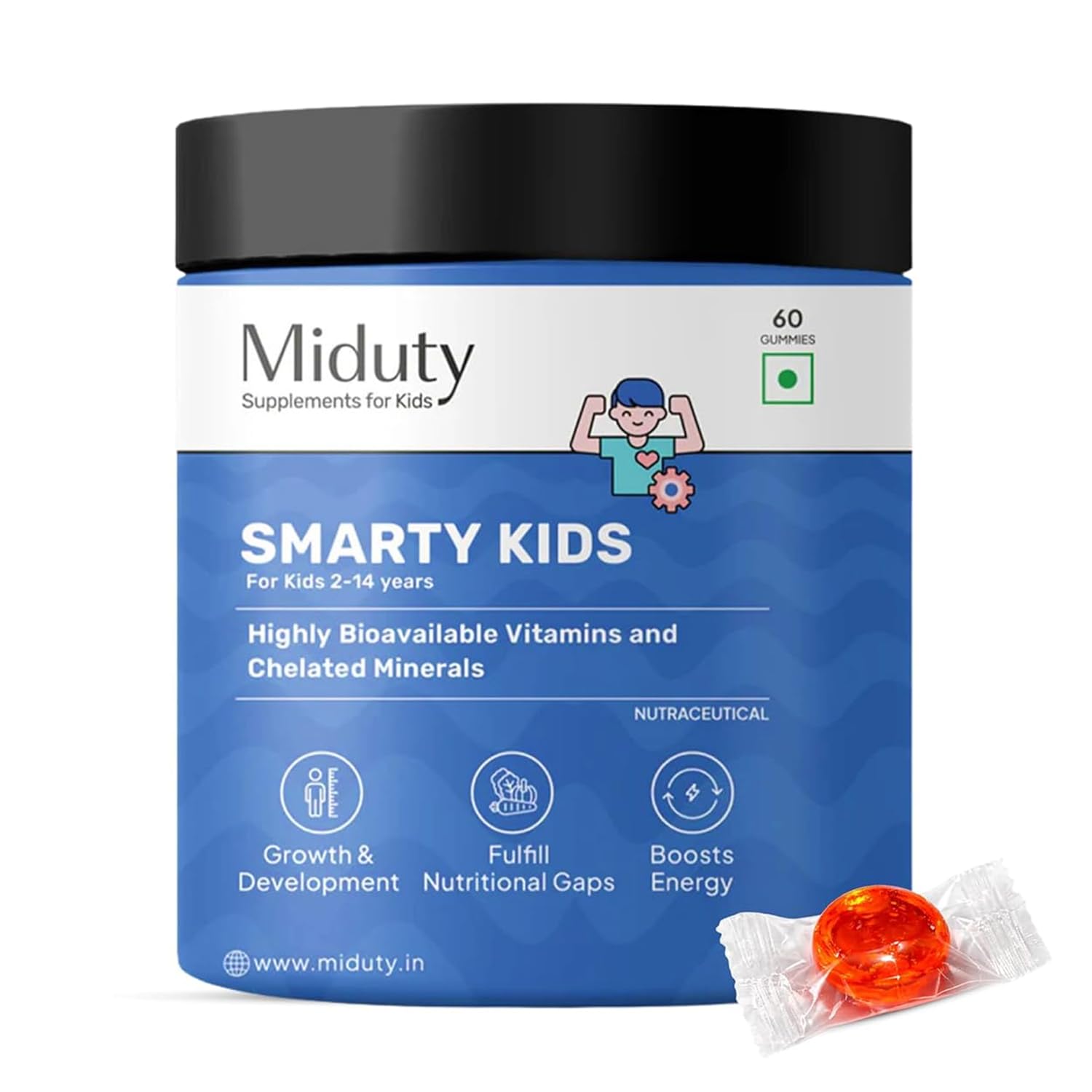 Miduty by Palak Notes Smarty Kids Multivitamin Multimineral, B Complex, Vitamin C, Vitamin A & Active Immunity For Picky Eaters No Fructose Corn Syrup No Preservatives - Natural Flavor - Pack of 60-image-45
