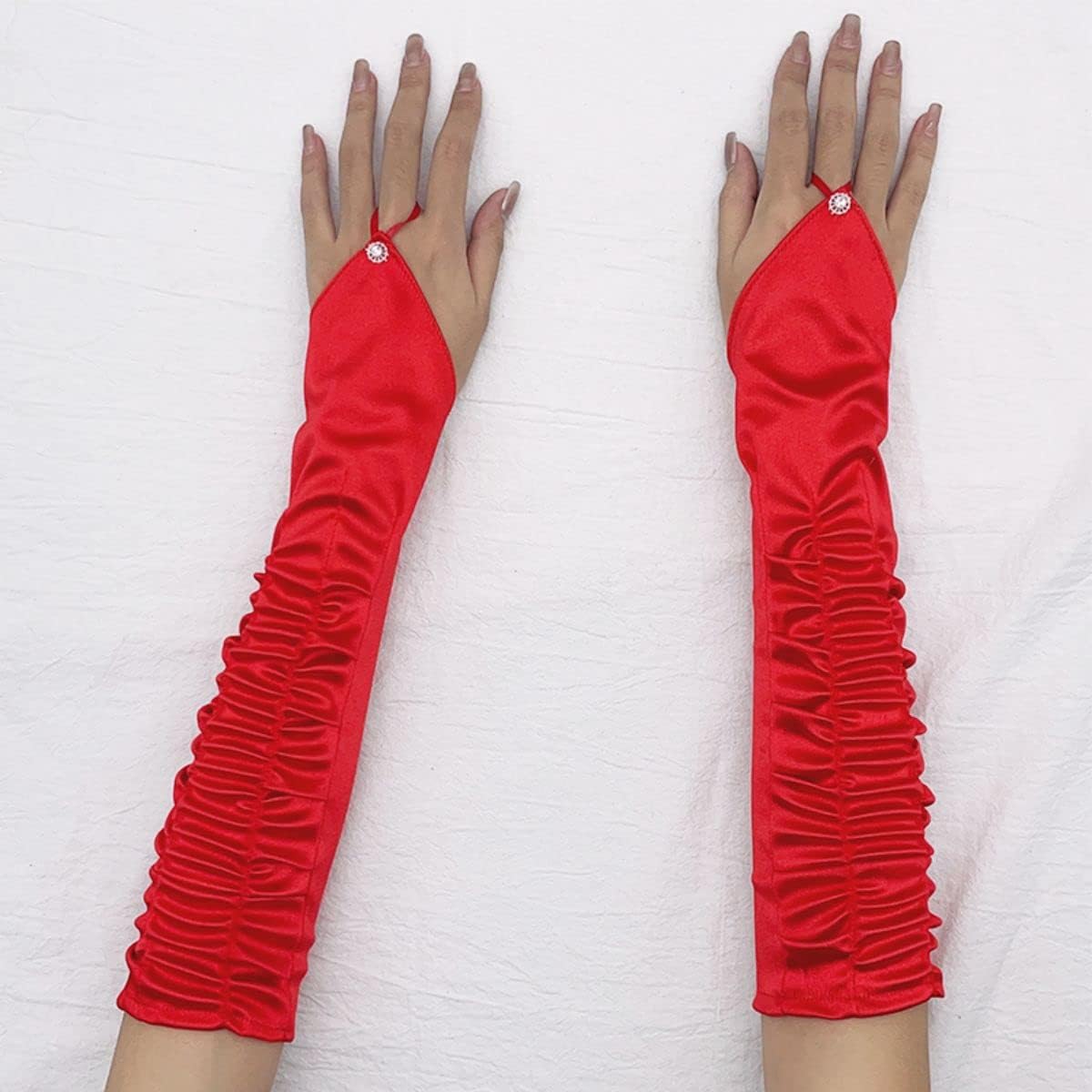 Women Long Satin Fingerless Gloves Satin Elbow Length Gloves for Bridal Wedding Party Prom Opera Costumes Accessories