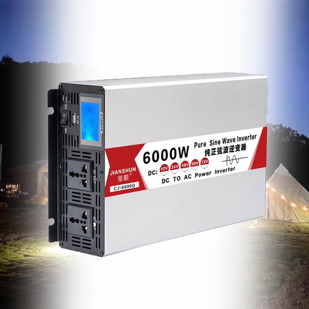 Falownik czystej fali sinusoidalnej 4000 W 5000 W 6000 W 8000 W Przetwornice mocy DC 12 V 24 V 48 V 60 V na AC 110 V 220 V, z gniazdami prądu przemiennego, portami USB,6000W-60Vto110V