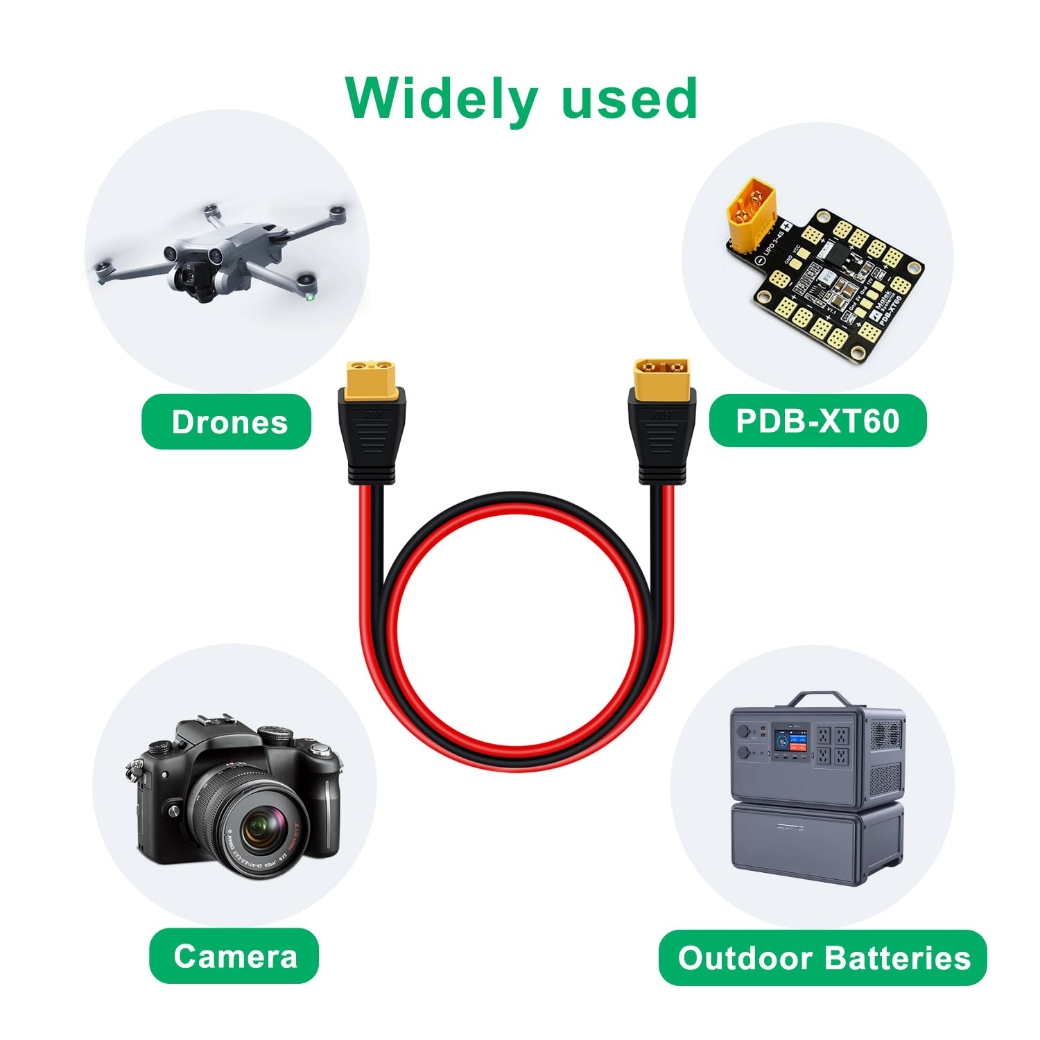 Câble Extension XT60 Mâle vers Femelle 12AWG Rallonge de Câble XT60 pour RC Battery, Portable Power Station, Battery Pack (3 m)