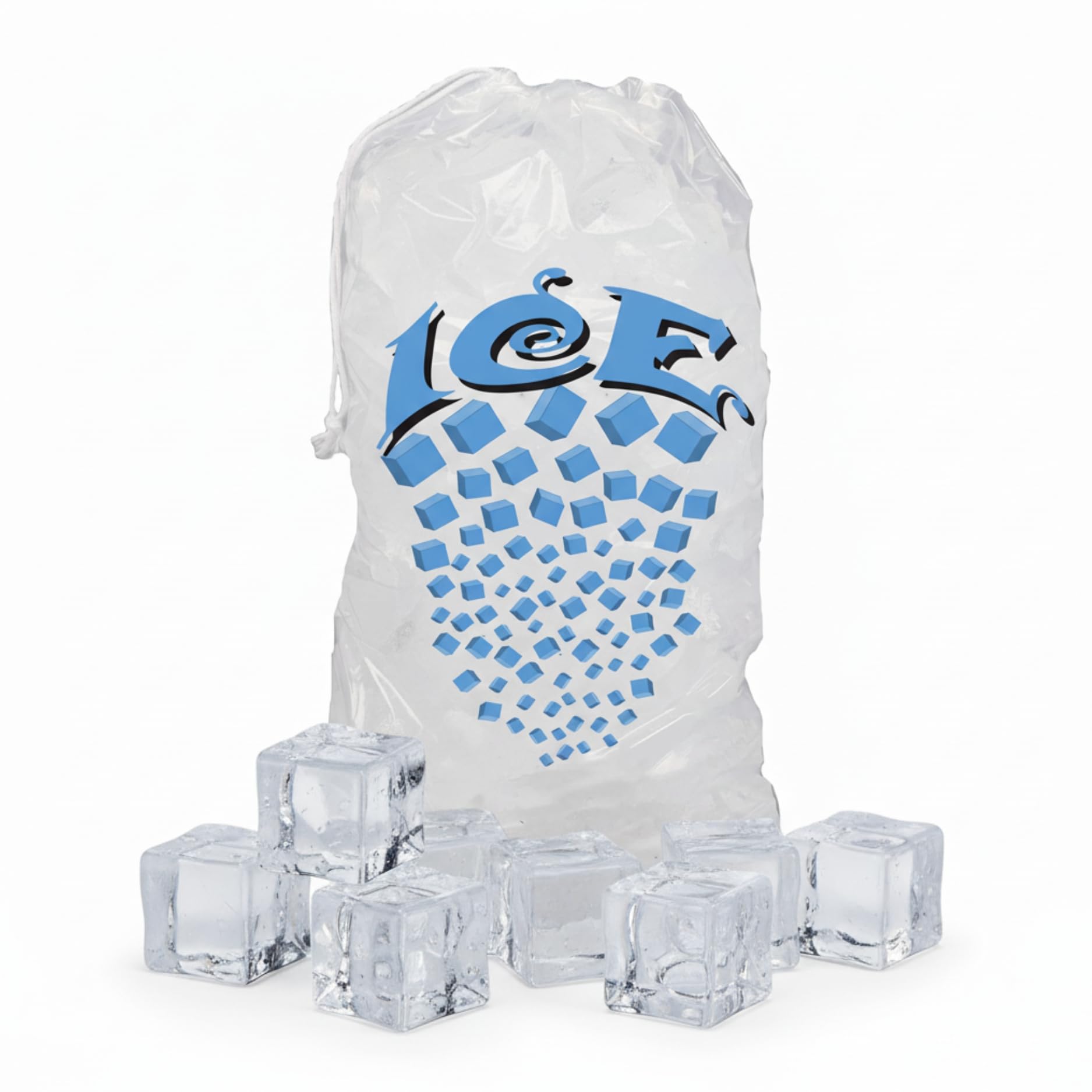 Concession Essentials Ice Bags with Drawstring, 5 lb Capacity, Cotton String Handle, 50 Count