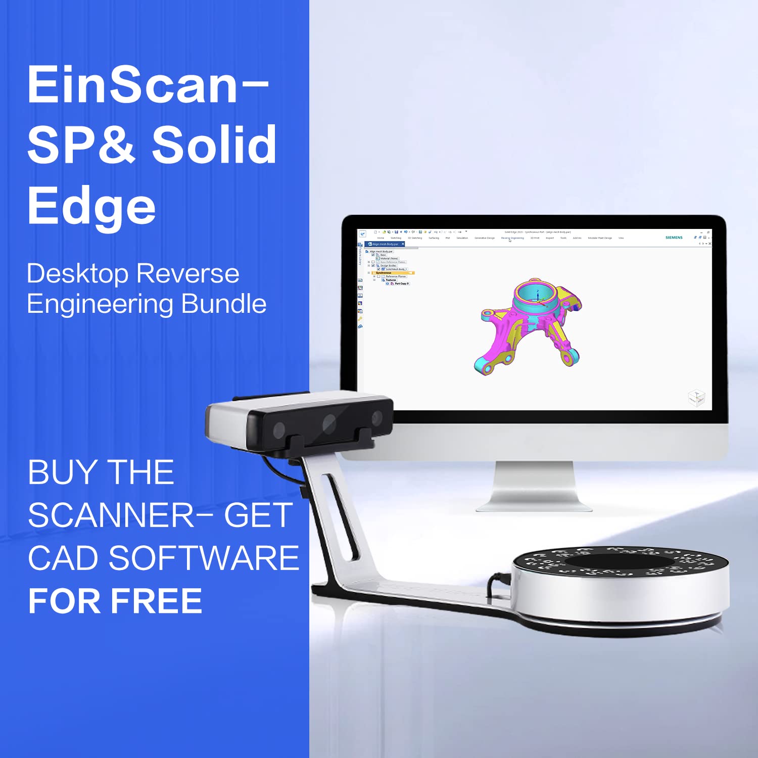 EinScan SP V2 3D Scanner New Version 0.05 mm High Accuracy Faster Scanning Speed Easy to Operate Multi-Functional 3D Scanners Compatible with 3D Printers and Reverse Engineering