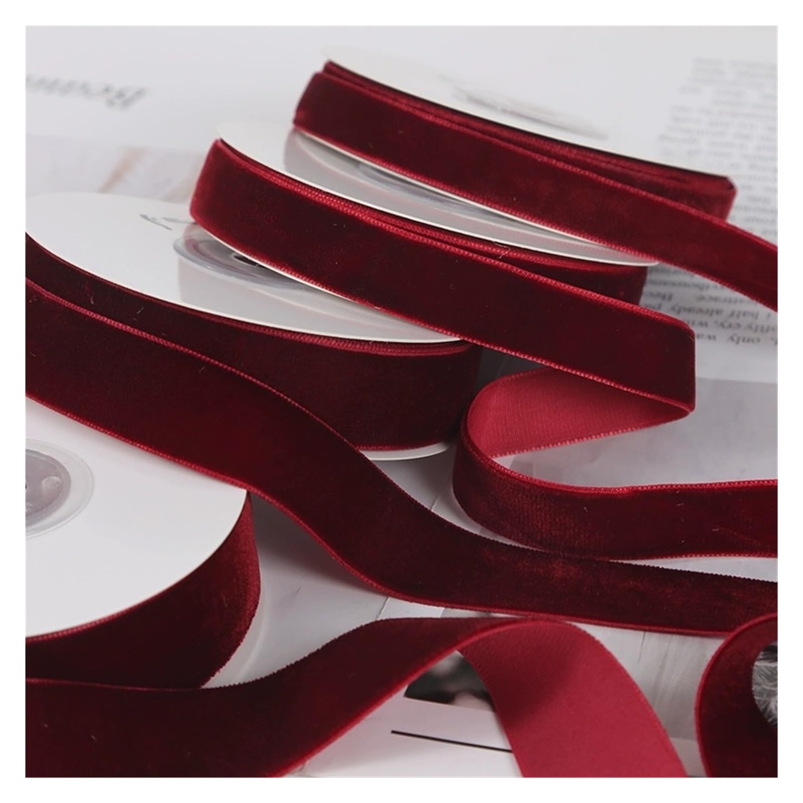 10 Stück Bordeauxrotes, Einseitig Beflocktes Samtband Für Haushalt Wohnen | DIY handgemachte Schleifenstrauß-Geschenkverpackung