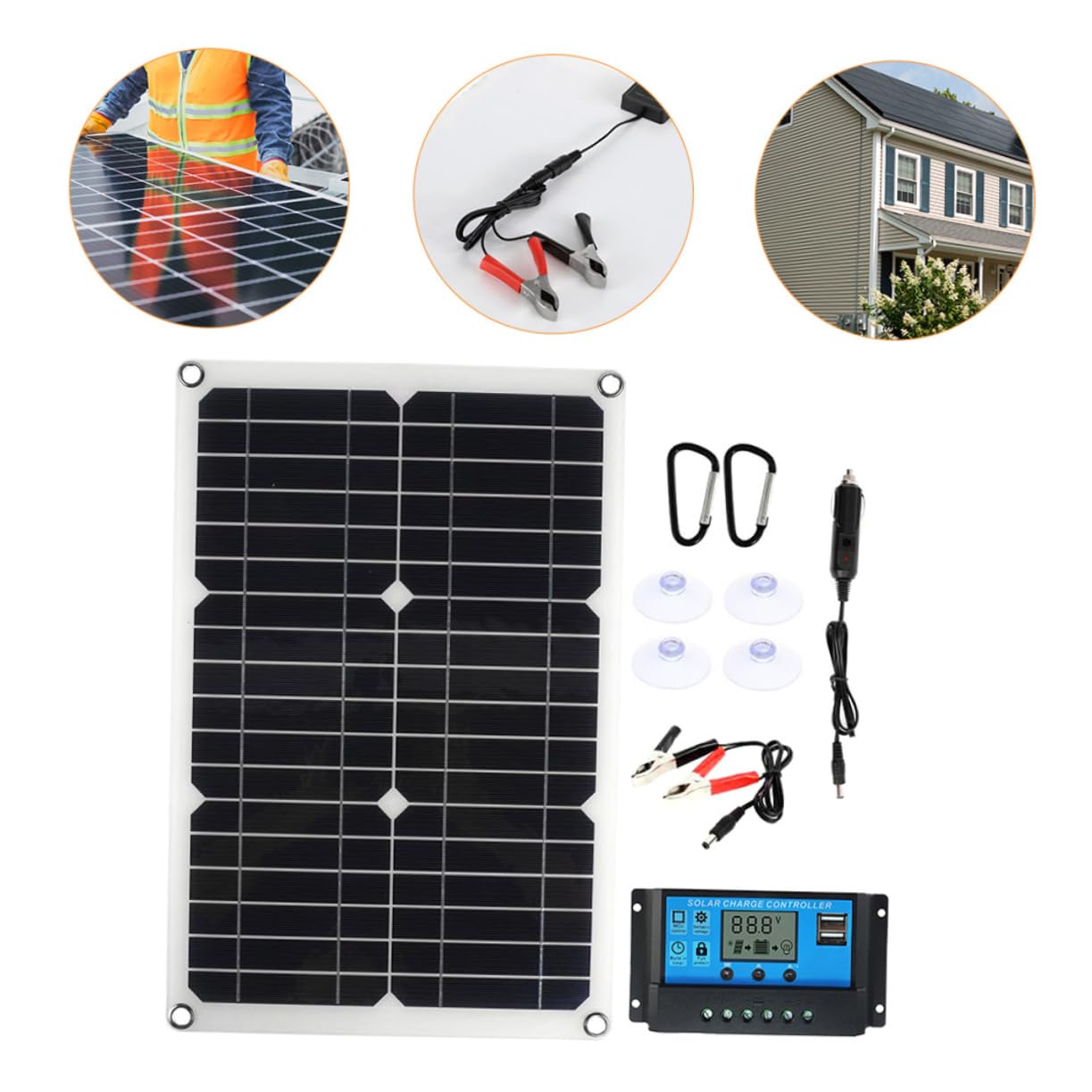 Chargeur Solaire Portable 15w 18v Noir, Kit USB Double, Camping