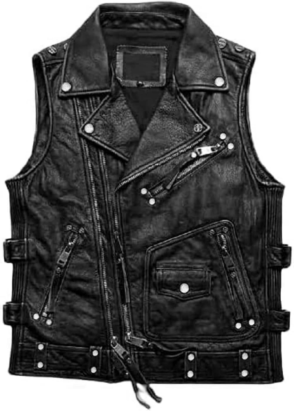 Cowhide Leather Biker Vest for Men | Black Sleeveless Motorcycle Riding Vest (Black XL)