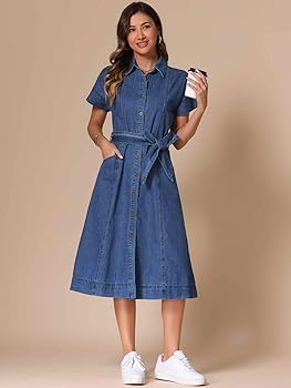 ジャケット・アウター I LINE DENIM SHIRT DRESS Allegra K Denim Shirt Dress for Women's Casual Button Down