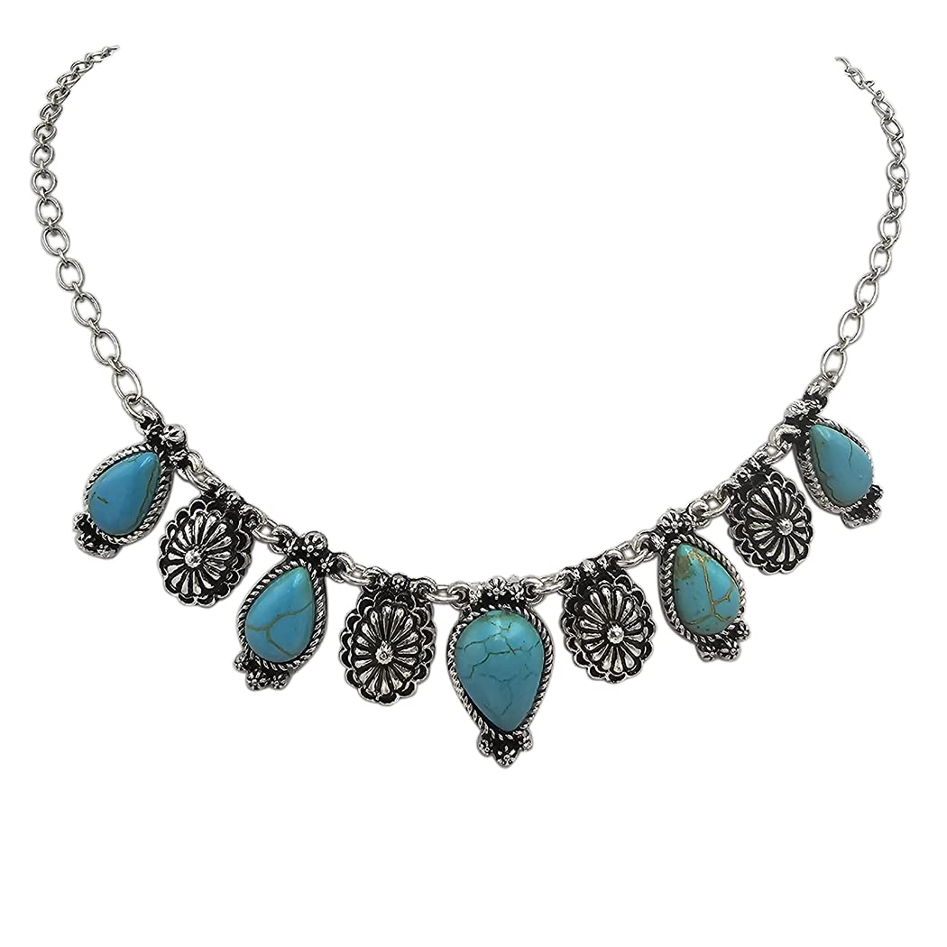 Rosemarie & Jubalee Women's Western Chic Petite Natural Teardrop Turquoise Howlite And Conchos Strand Collar Necklace, 16"+3" Extension