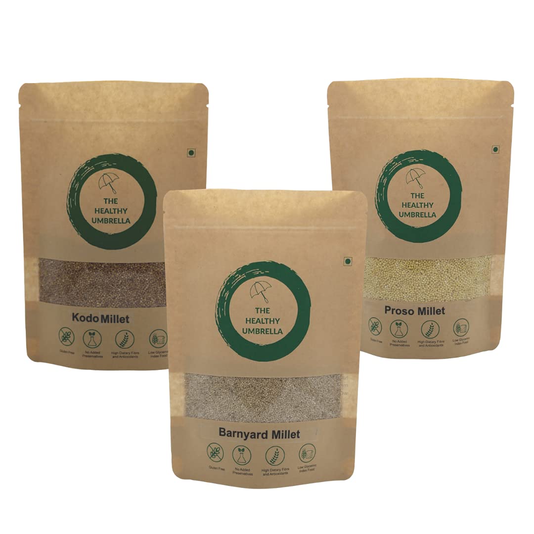 The Healthy Umbrella Kodo, Barnyard & Proso Millets Whole Grains 1 kg Each (Pack of 3) Unpolished Millets for Roti, Khichdi, Idli, Dosa High Protein Gluten Free Diabetes Friendly Healthy Meal (B09B22RW5F) Amazon Price History, Amazon Price Tracker