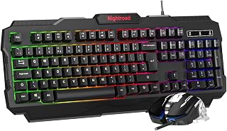 Emonoo Gaming Keyboard and Mouse Set Wired LED Backlight Keyboard & Mouse Combo UK Layout for PS-4 Xbox One PC Rainbow Gaming Keyboard