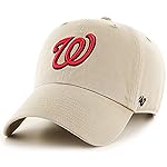'47 MLB Khaki Clean Up Adjustable Baseball Dad Hat Cap, Adult One Size (Washington Nationals)