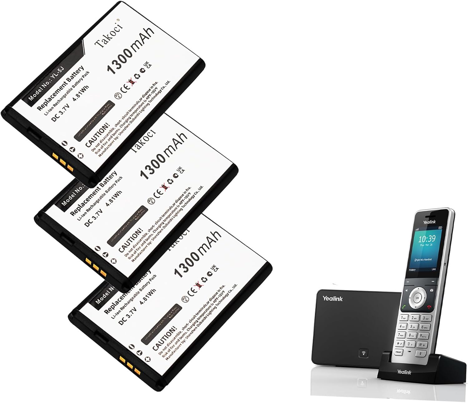 3PCS W56-BATT, YL-5J Replacement Battery Compatible with One Talk IP DECT, W56H, W56h/p, W56P, W60P Cordless Phone Battery 1300mAh/3.7V