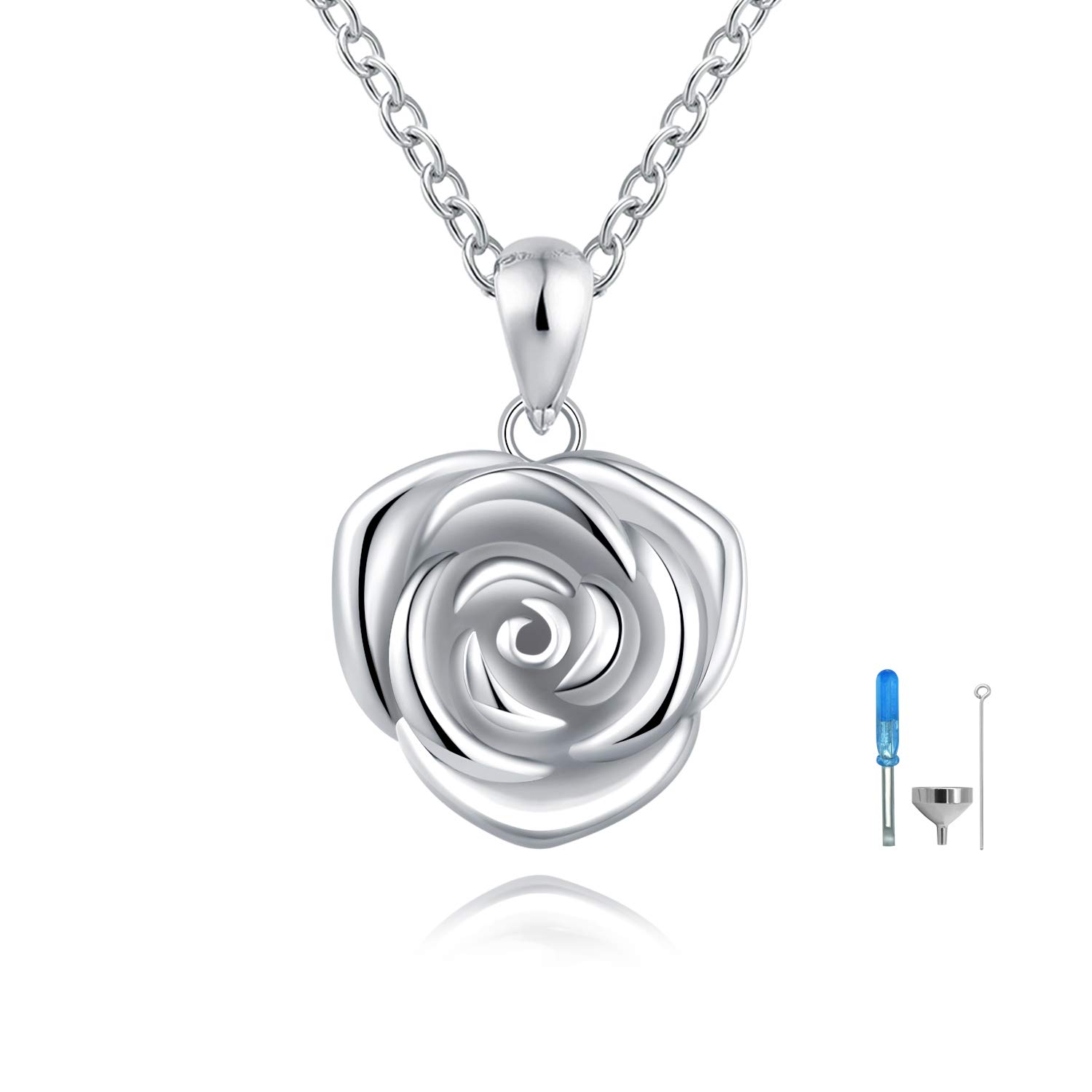ACJFA Sterling Silver Rose Flower Cremation Urn Pendant Necklace Keepsake Ashes Memorial Jewelry for Women