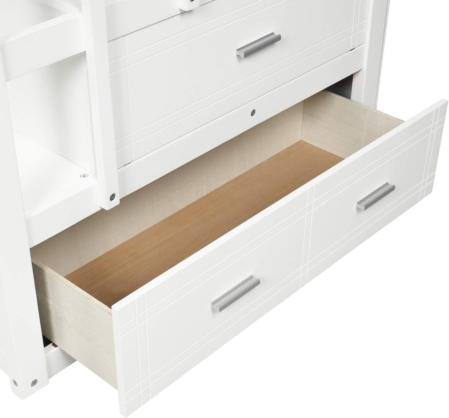 SOFTSEA Twin Bunk Bed with Trundle, Wood Bunk Beds with Stairs and 4 Drawers，White
