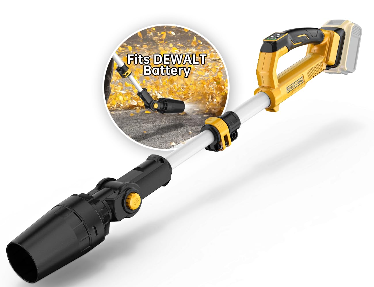 Leaf Blower Cordless for DEWALT 20V Max Battery, 31000RPM Brushless Motor, 650CFM / 280MPH, 60° Adjustable Head, Telescopic Pole & 3-Speed Electric Blowers for Lawn Care, Wet Leaves, Snow Removal