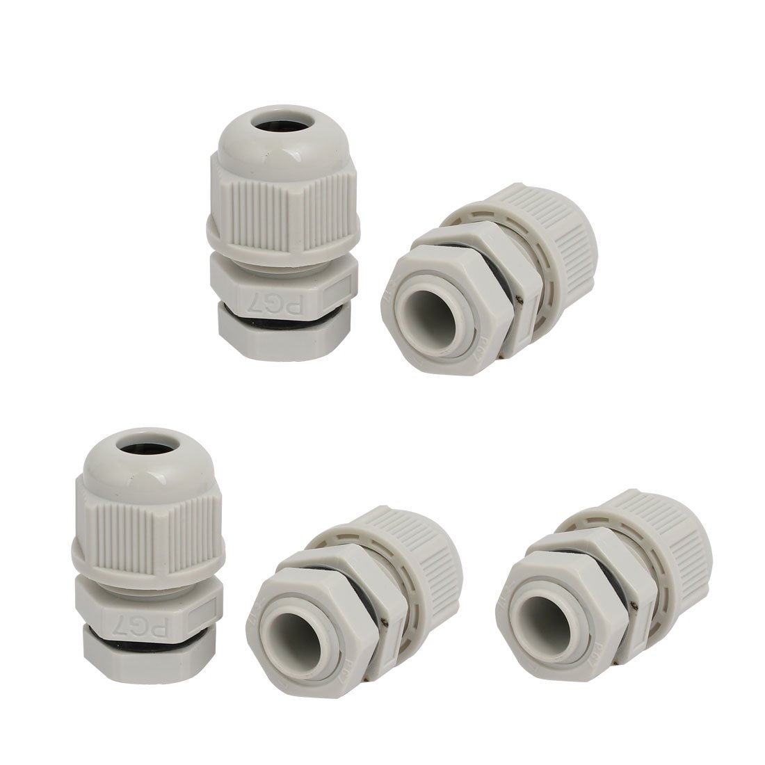 Aexit PG7 1.6mm-2.6mm Transmission Range Nylon 3 Holes Adjustable Cables Gland Connector Gray 5pcs