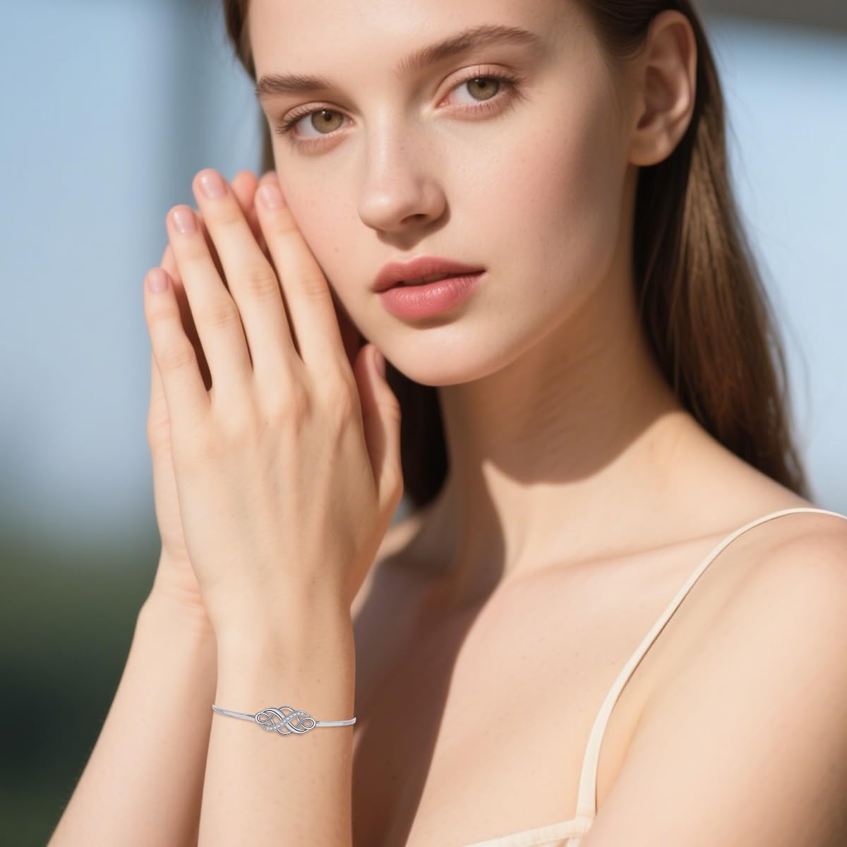 Irish Celtic Knot Created Sideways Bangle Irish Bracelet Sterling Silver Jewelry for Women - Image 2