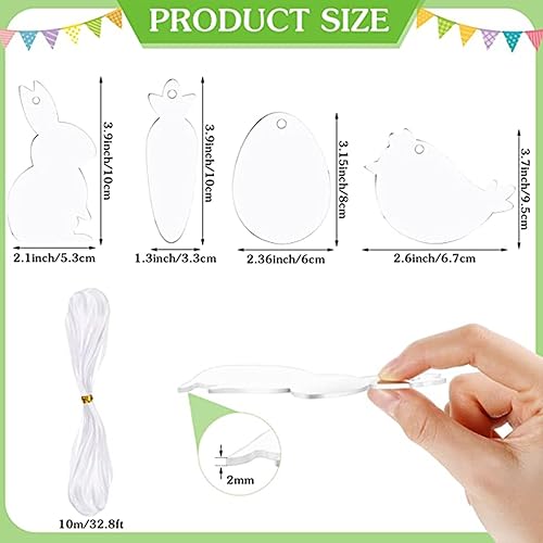 Miniatura 2 de Adorno de Pascua acrílico, 48 unidsset sin terminar en blanco colgante, adornos de árbol de Pascua de acrílico, adornos en blanco