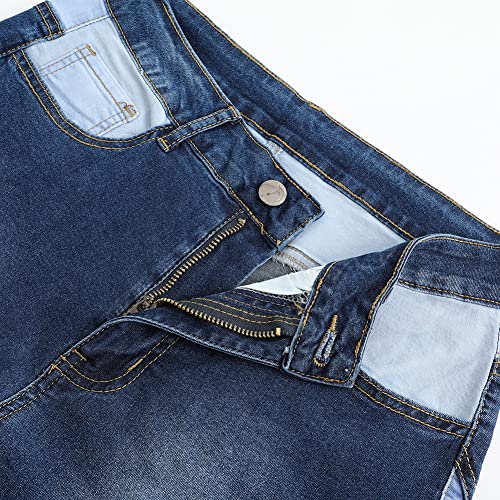 THUNDER STAR Women's Stretch Wide Leg Jeans Mid Rise Patchwork Denim Pants4