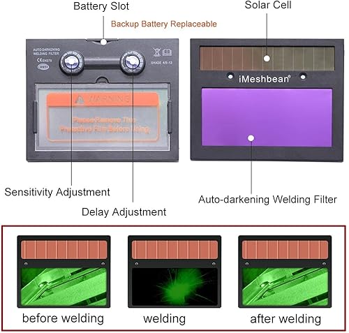 Miniatura 5 de iMeshbean Pro Cool - Máscara solar para soldadura y molienda con oscurecimiento automático, certificado ANSI para molienda Arc Tig Mig, con 2 lentes