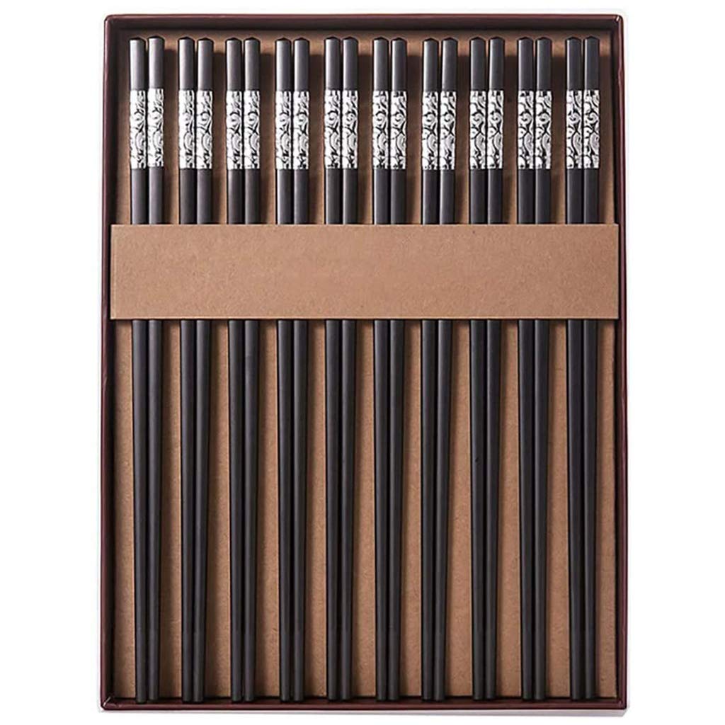 FAMMIX Fiberglass-Essstäbchen Mit Geschenkbox, Stäbchen Wiederverwendbar, 10 Paare Schwarzer Japanischer Koreanischer Sushi-Essstäbchen Geschenk, Spülmaschinen Sicher B