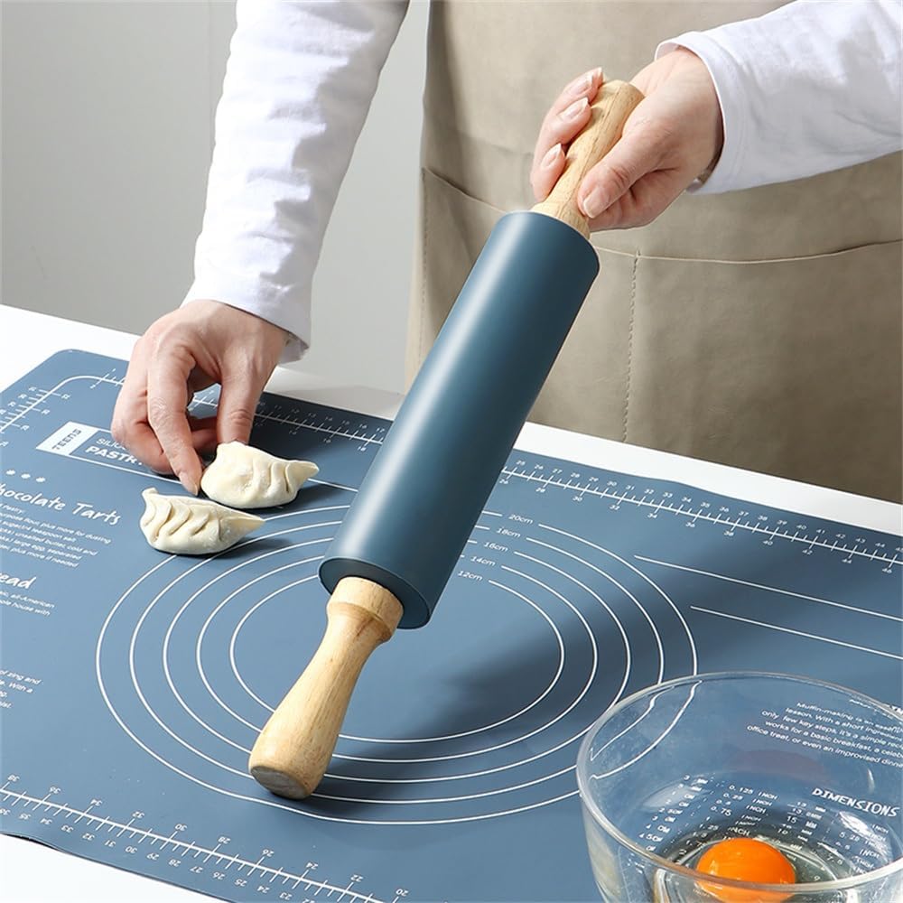 Dough Roller Silicone Non-Stick Flour Dumpling Skin Pressure Rolling Household Rolling Pin Artefacts(Blue)