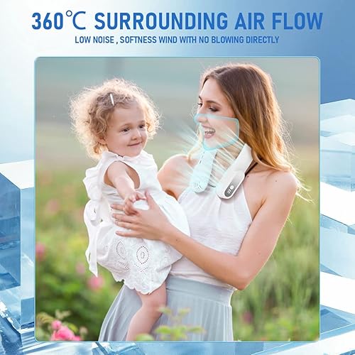 Miniatura 6 de BestYiJo Ventilador de cuello portátil, ventilador plegable sin aspas, recargable por USB de 4000 mAh, ajuste de 3 velocidades, flujo de aire de