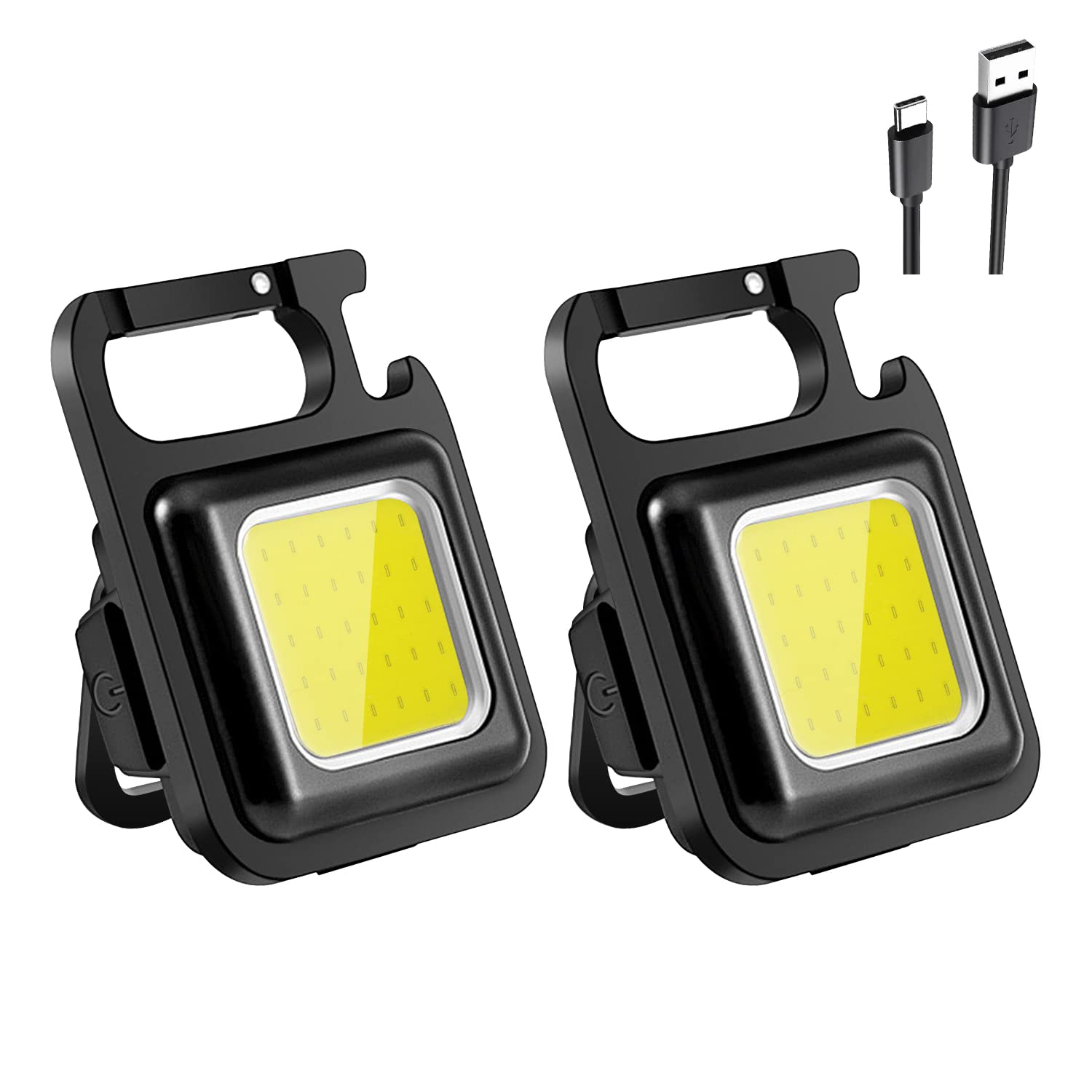 COB Small Flashlight,800 Lumens Super Bright Multifunctional Rechargeable Keychain Mini Flashlight with 4 Light Modes,Portable Pocket Light with Folding Bracket Bottle Opener and Magnet Base 2 Pack-image-6