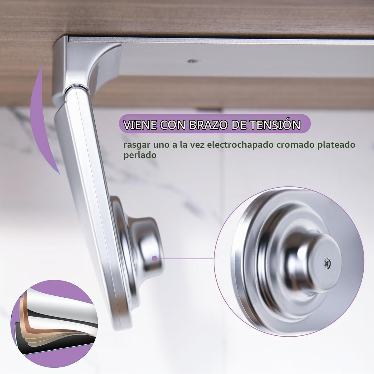 simpletome LÁGRIMA A UNA Mano Portarollos Cocina Porta Rollos Papel de Cocina Adhesivo Soporte Rollo Cocina Pared Acero Inoxidable (Perla Cromo Plata)