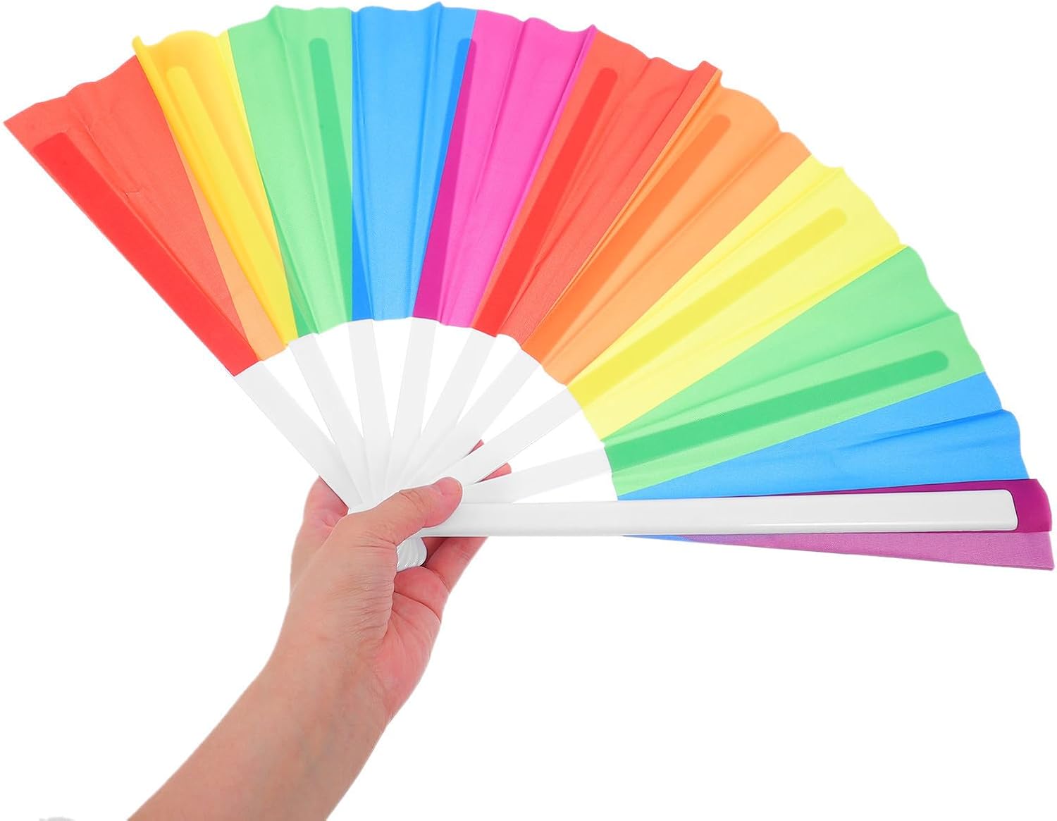 Rainbow Folding Hand Fan Lightweight Portable Handheld Fan with Plastic and Oxford Cloth for Dance Performances and Stage Decoration, Easy to Carry with Powerful Cooling