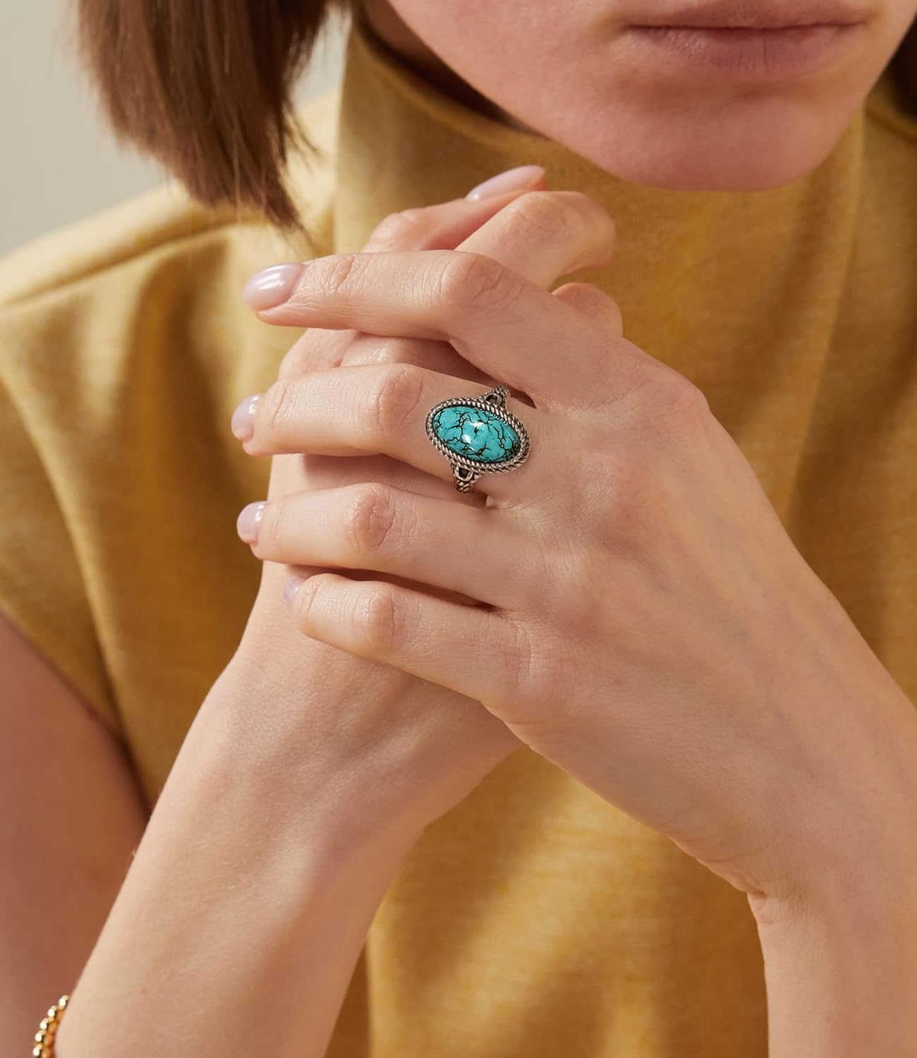 15x8mm Genuine Turquoise Rings for Women 925 Sterling Silver Native American Style Southwest Vintage Ring Jewelry for Her Wife Mom - Image 3