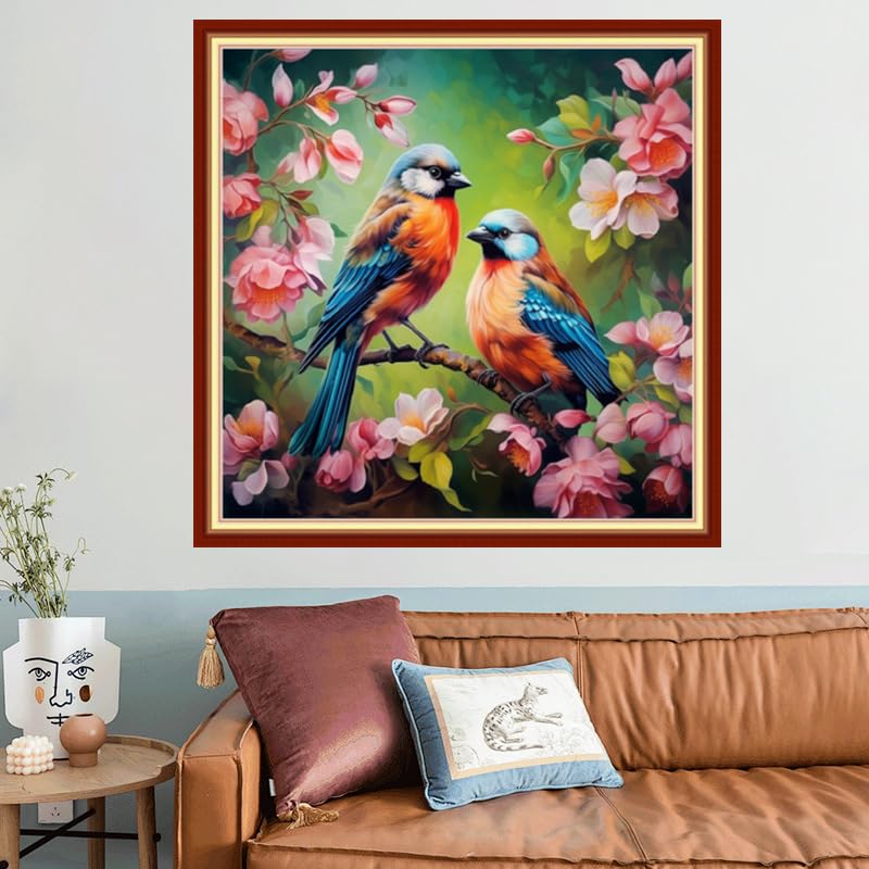 Image of Joyhoor Stamped Cross Stitch Kits for Beginners, Needlepoint Kits for Adults, 11CT Counted Embroidery Kits-Flower Birds 18x18 inchs