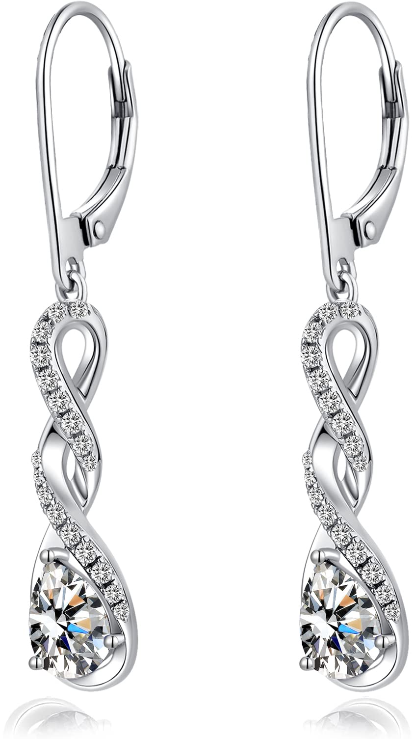Ohrringe Silber 925 Hängend Unendlichkeit Infinity Zirkonia für Damen