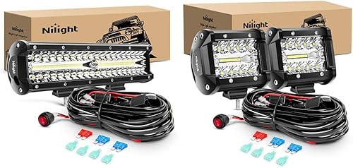 Miniatura 8 de Nilight ZH411-A 12 pulgadas, 12 pulgadas, 300 W, triple fila de inundación, combo de 30000 lm, luces LED todoterreno y 90027B 2 piezas de barra de