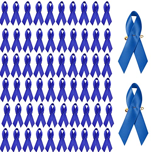 Image of 100PCS Dark Blue Awareness Ribbon Pins Blue Ribbons Awareness Pins for Women Girls Campaigns, Support Groups and Fundraisers Charity Event Survivor Campaign Party Favors Supplies