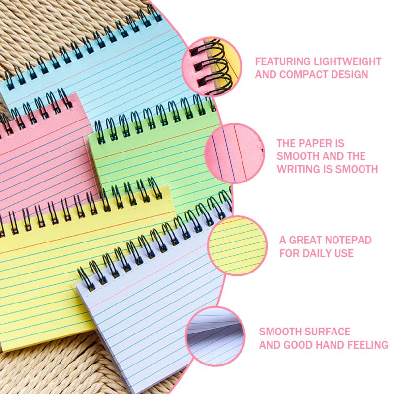 Operitacx Colored Coil Notepad A6 Spiral Notebook 5X3 Inches Narrow Ruled Writing Pad for Students Office Use Portable Wirebound Notebook - Image 3